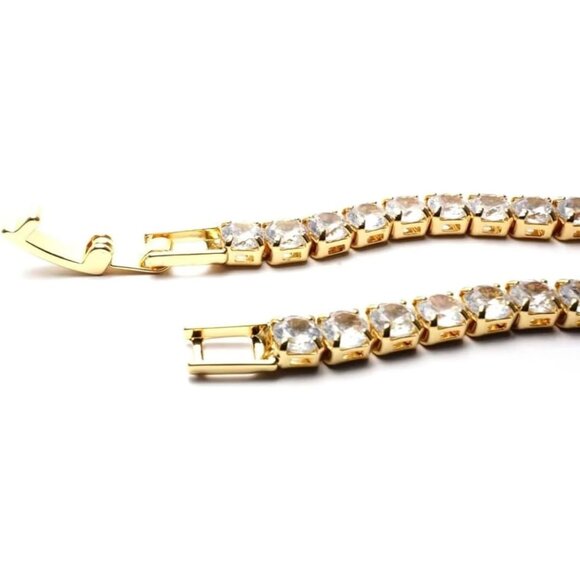 Chic 14K Gold Plated Tennis Bracelet for Men & Women with Hypoallergenic Stones - Picture 4 of 9